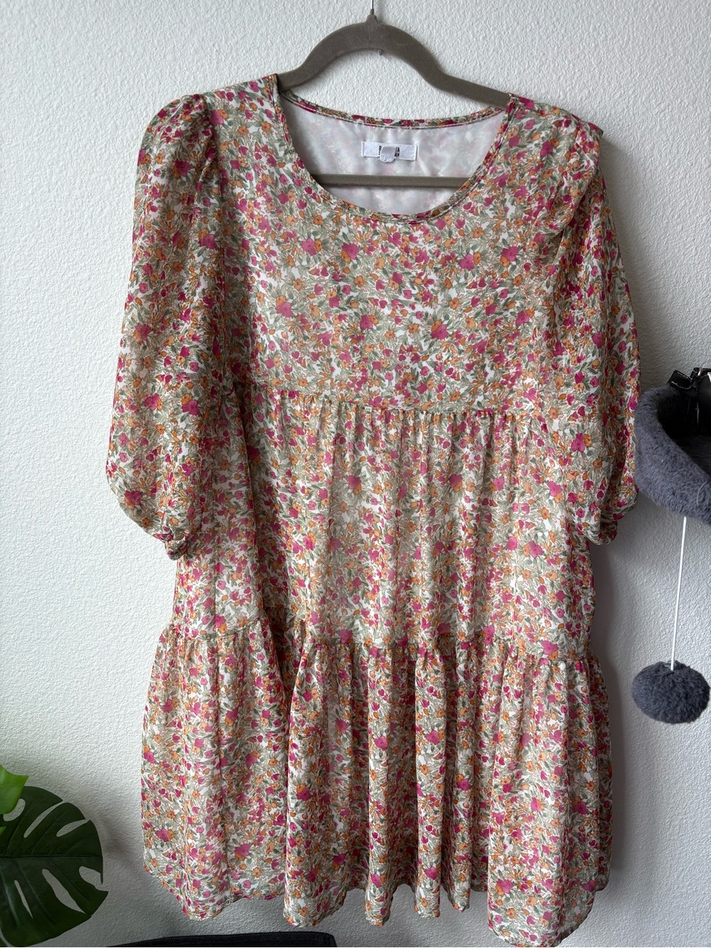BB Dakota Cream Dress with Pink & Orange Floral Print